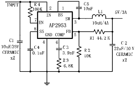 圖3：AP2953的典型應(yīng)用電路。