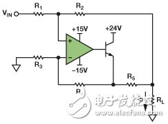 　圖1. 改進(jìn)型Howland電流源驅(qū)動(dòng)接地負(fù)載。