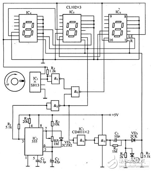 基于磁傳感器設計的數字轉速表電路圖